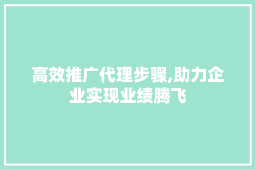 高效推广代理步骤,助力企业实现业绩腾飞 高效推广代理步骤,助力企业实现业绩腾飞 搜狗SEO