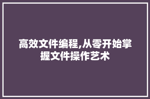 高效文件编程,从零开始掌握文件操作艺术 高效文件编程,从零开始掌握文件操作艺术 SEO关键词