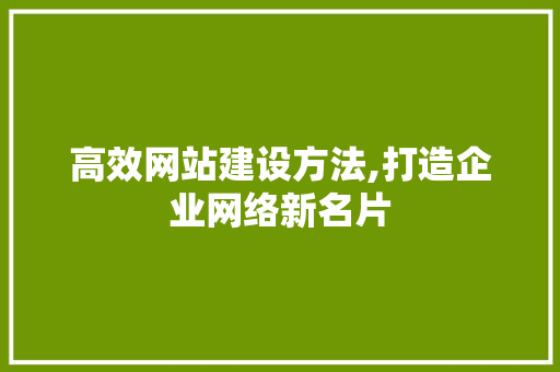 高效网站建设方法,打造企业网络新名片 高效网站建设方法,打造企业网络新名片 神马SEO