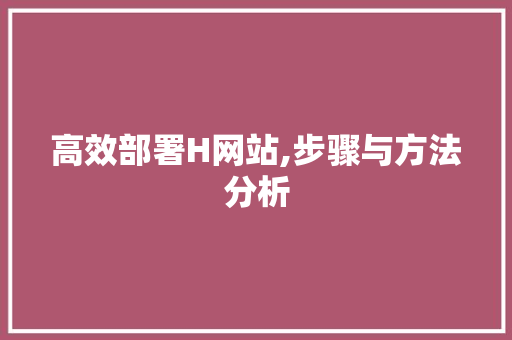 高效部署H网站,步骤与方法分析 高效部署H网站,步骤与方法分析 网站建设公司