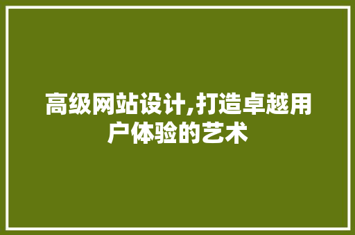 高级网站设计,打造卓越用户体验的艺术 高级网站设计,打造卓越用户体验的艺术 网站建设公司