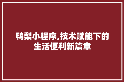 鸭梨小程序,技术赋能下的生活便利新篇章 鸭梨小程序,技术赋能下的生活便利新篇章 百度SEO