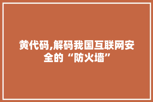 黄代码,解码我国互联网安全的“防火墙” 黄代码,解码我国互联网安全的“防火墙” SEO关键词