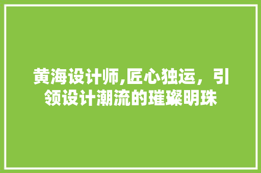 黄海设计师,匠心独运，引领设计潮流的璀璨明珠