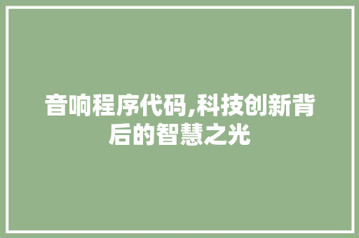 音响程序代码,科技创新背后的智慧之光 音响程序代码,科技创新背后的智慧之光 搜狗SEO