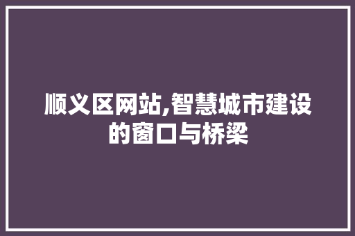 顺义区网站,智慧城市建设的窗口与桥梁