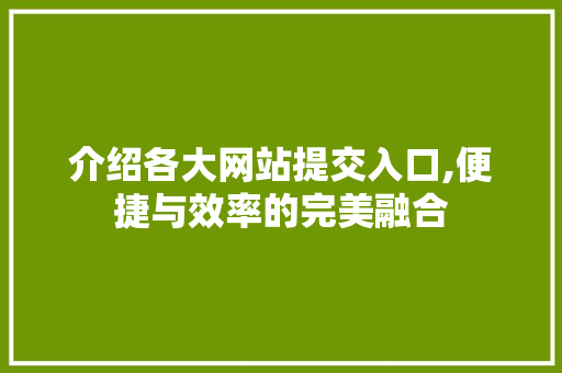 介绍各大网站提交入口,便捷与效率的完美融合 介绍各大网站提交入口,便捷与效率的完美融合 百度SEO