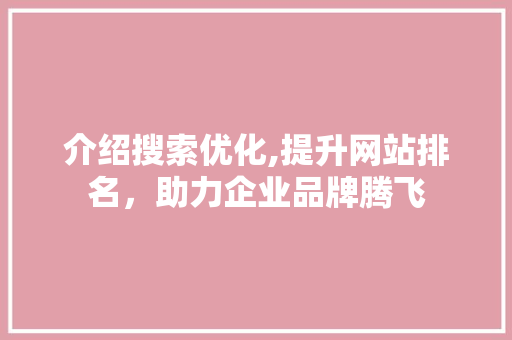 介绍搜索优化,提升网站排名，助力企业品牌腾飞 介绍搜索优化,提升网站排名，助力企业品牌腾飞 神马SEO