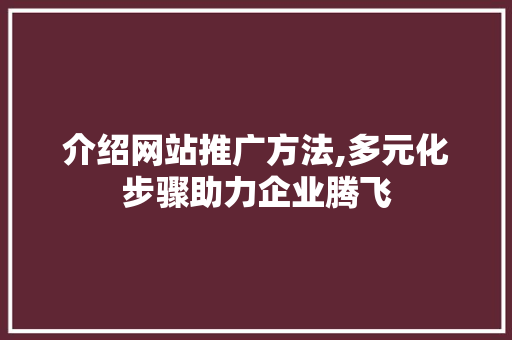 介绍网站推广方法,多元化步骤助力企业腾飞 介绍网站推广方法,多元化步骤助力企业腾飞 网站建设公司