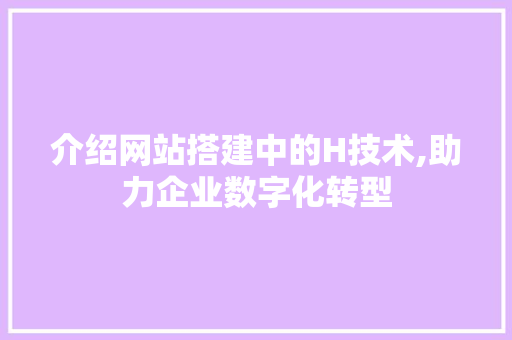 介绍网站搭建中的H技术,助力企业数字化转型 介绍网站搭建中的H技术,助力企业数字化转型 SEO关键词