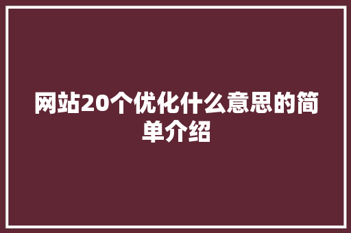 网站20个优化什么意思的简单介绍 网站20个优化什么意思的简单介绍 神马SEO
