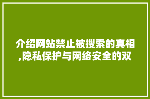 介绍网站禁止被搜索的真相,隐私保护与网络安全的双重保障