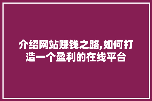 介绍网站赚钱之路,如何打造一个盈利的在线平台 介绍网站赚钱之路,如何打造一个盈利的在线平台 必应SEO