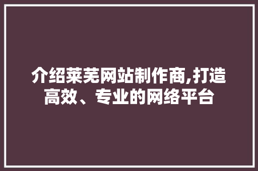 介绍莱芜网站制作商,打造高效、专业的网络平台