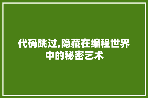 代码跳过,隐藏在编程世界中的秘密艺术 代码跳过,隐藏在编程世界中的秘密艺术 SEO关键词