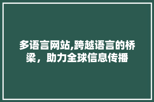 多语言网站,跨越语言的桥梁，助力全球信息传播 多语言网站,跨越语言的桥梁，助力全球信息传播 神马SEO