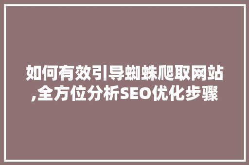 如何有效引导蜘蛛爬取网站,全方位分析SEO优化步骤 如何有效引导蜘蛛爬取网站,全方位分析SEO优化步骤 神马SEO
