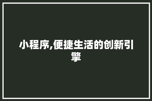 小程序,便捷生活的创新引擎 神马SEO 小程序,便捷生活的创新引擎 小程序,便捷生活的创新引擎 神马SEO