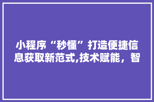 小程序“秒懂”打造便捷信息获取新范式,技术赋能，智慧生活 小程序“秒懂”打造便捷信息获取新范式,技术赋能，智慧生活 SEO关键词