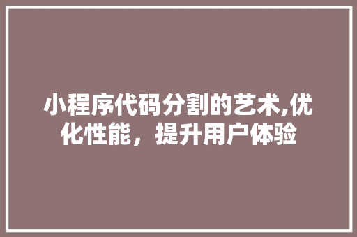 小程序代码分割的艺术,优化性能，提升用户体验 小程序代码分割的艺术,优化性能，提升用户体验 SEO关键词