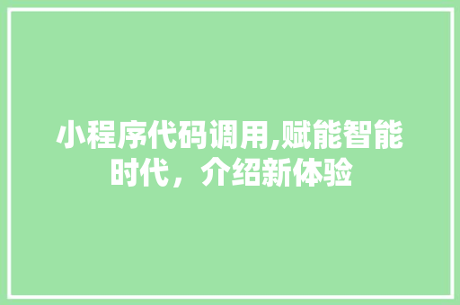 小程序代码调用,赋能智能时代，介绍新体验 小程序代码调用,赋能智能时代，介绍新体验 必应SEO
