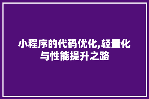 小程序的代码优化,轻量化与性能提升之路 小程序的代码优化,轻量化与性能提升之路 必应SEO