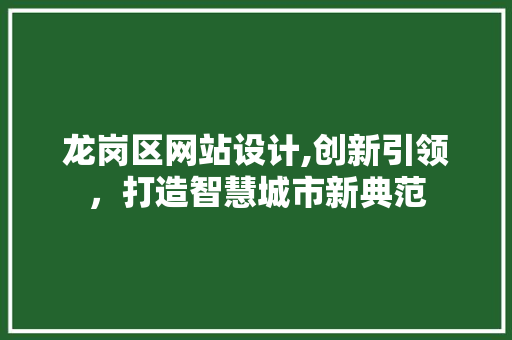 龙岗区网站设计,创新引领，打造智慧城市新典范