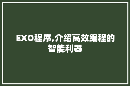 EXO程序,介绍高效编程的智能利器 EXO程序,介绍高效编程的智能利器 SEO关键词