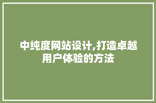 中纯度网站设计,打造卓越用户体验的方法