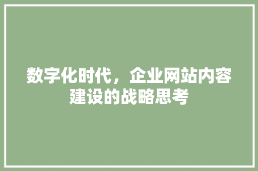 数字化时代，企业网站内容建设的战略思考 数字化时代，企业网站内容建设的战略思考 SEO关键词