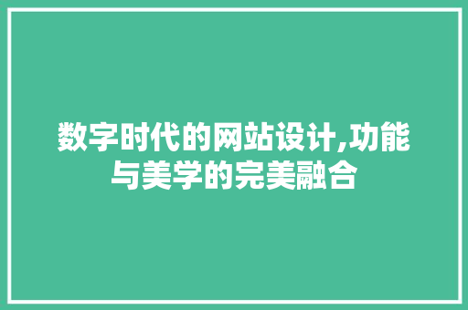 数字时代的网站设计,功能与美学的完美融合 数字时代的网站设计,功能与美学的完美融合 网站建设公司