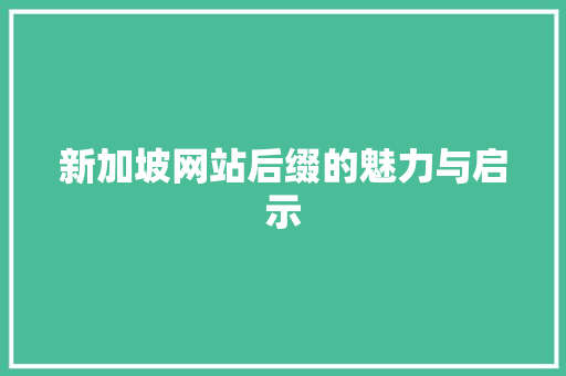 新加坡网站后缀的魅力与启示 新加坡网站后缀的魅力与启示 神马SEO