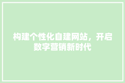 构建个性化自建网站，开启数字营销新时代 构建个性化自建网站，开启数字营销新时代 神马SEO
