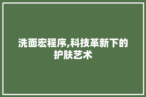 洗面宏程序,科技革新下的护肤艺术 洗面宏程序,科技革新下的护肤艺术 神马SEO