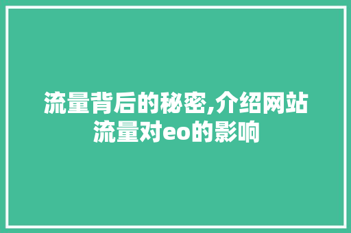 流量背后的秘密,介绍网站流量对eo的影响 流量背后的秘密,介绍网站流量对eo的影响 百度SEO