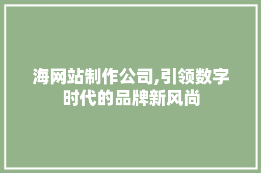 海网站制作公司,引领数字时代的品牌新风尚 海网站制作公司,引领数字时代的品牌新风尚 网站建设公司