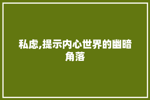 私虑,提示内心世界的幽暗角落 私虑,提示内心世界的幽暗角落 SEO关键词