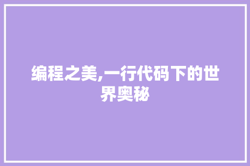 编程之美,一行代码下的世界奥秘 编程之美,一行代码下的世界奥秘 百度SEO