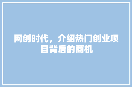 网创时代，介绍热门创业项目背后的商机 网创时代，介绍热门创业项目背后的商机 SEO关键词