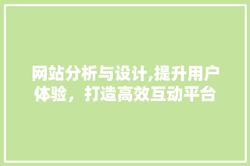 网站分析与设计,提升用户体验，打造高效互动平台 网站分析与设计,提升用户体验，打造高效互动平台 神马SEO