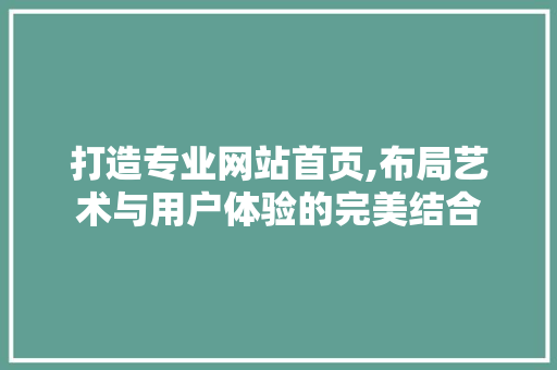 打造专业网站首页,布局艺术与用户体验的完美结合 打造专业网站首页,布局艺术与用户体验的完美结合 搜狗SEO