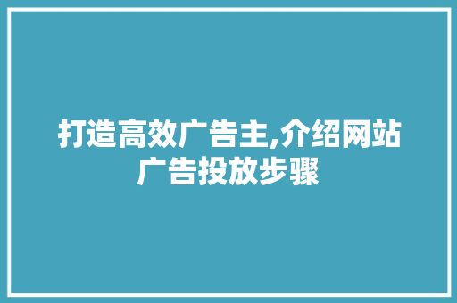 打造高效广告主,介绍网站广告投放步骤 打造高效广告主,介绍网站广告投放步骤 百度SEO