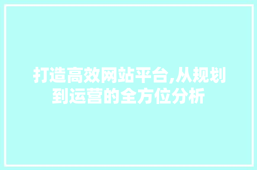 打造高效网站平台,从规划到运营的全方位分析 打造高效网站平台,从规划到运营的全方位分析 搜狗SEO