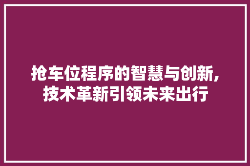 抢车位程序的智慧与创新,技术革新引领未来出行 抢车位程序的智慧与创新,技术革新引领未来出行 神马SEO