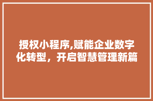 授权小程序,赋能企业数字化转型，开启智慧管理新篇章 授权小程序,赋能企业数字化转型，开启智慧管理新篇章 必应SEO