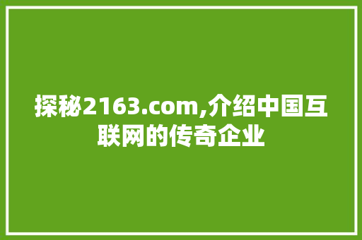 探秘2163.com,介绍中国互联网的传奇企业 探秘2163.com,介绍中国互联网的传奇企业 SEO关键词