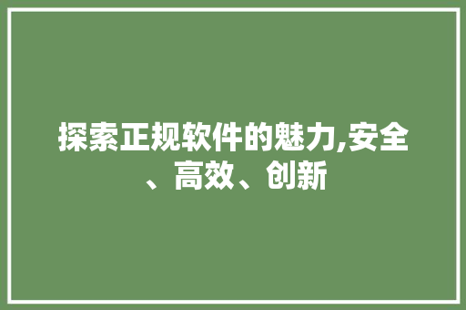 探索正规软件的魅力,安全、高效、创新 探索正规软件的魅力,安全、高效、创新 百度SEO