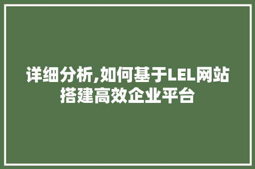 详细分析,如何基于LEL网站搭建高效企业平台 详细分析,如何基于LEL网站搭建高效企业平台 神马SEO