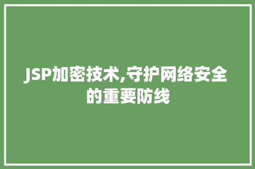 JSP加密技术,守护网络安全的重要防线 JSP加密技术,守护网络安全的重要防线 网站建设公司