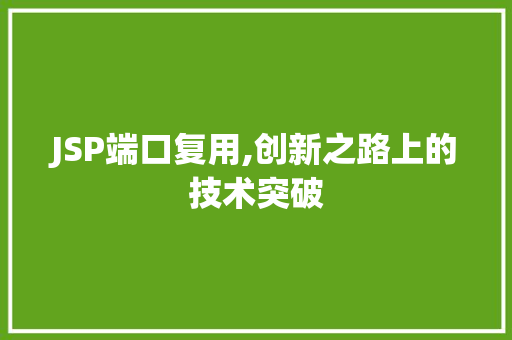 JSP端口复用,创新之路上的技术突破 JSP端口复用,创新之路上的技术突破 网站建设公司